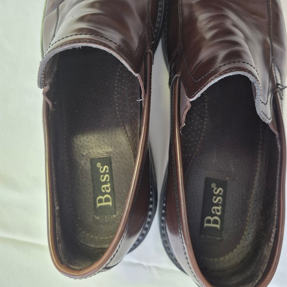 Bass Men Gavin Loafer Dress Shoe Size 11.5 Wide Brown Leather Slip On Made Italy - Picture 5 of 7
